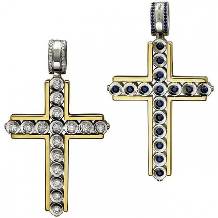 Крестик с сапфирами и бриллиантами из комбинированного золота 750 пробы (арт. 878042)