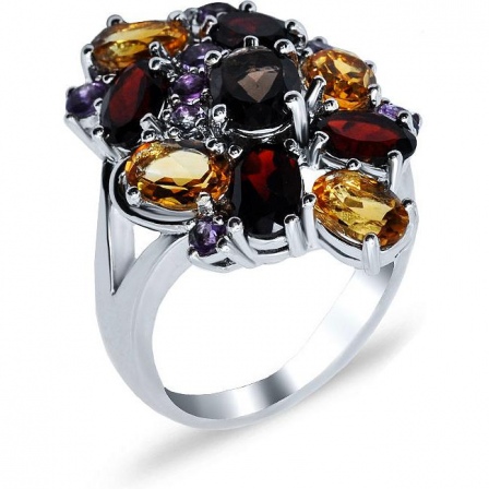 Кольцо с россыпью цветных камней из серебра (арт. 904301)