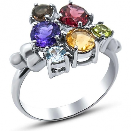 Кольцо с россыпью цветных камней из серебра (арт. 919835)