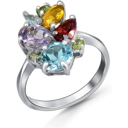Кольцо с россыпью цветных камней из серебра (арт. 928055)