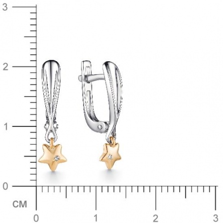 Серьги Звёзды с 2 бриллиантами из серебра и золота (арт. 2052869)
