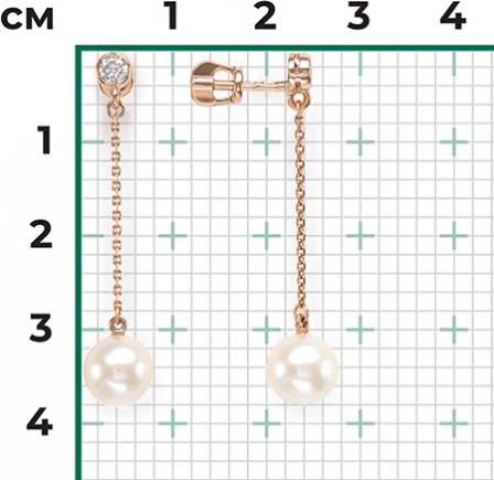 Серьги с жемчугом и фианитами из красного золота (арт. 2212509)