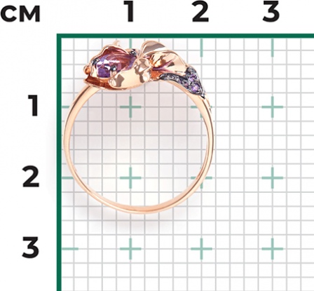 Кольцо с эмалью, аметистами и хромдиопсидами из красного золота (арт. 2213942)