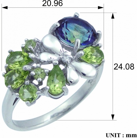 Кольцо с хризолитами и кварцами из серебра (арт. 2390397)