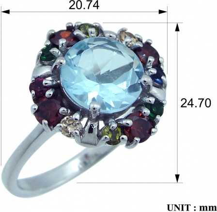 Кольцо с россыпью цветных и драгоценных камней из серебра (арт. 2390502)