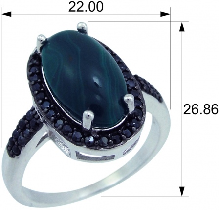 Кольцо с фианитами и малахитами из серебра (арт. 2390862)
