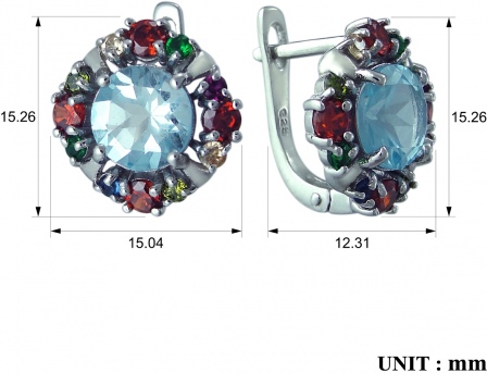 Серьги с россыпью цветных и драгоценных камней из серебра (арт. 2391073)