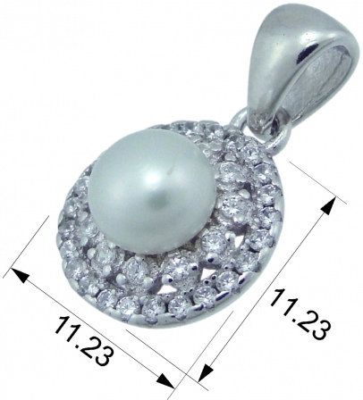 Подвеска с жемчугом и фианитами из серебра (арт. 2393437)