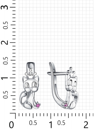 Серьги Котята с 2 фианитами из серебра (арт. 2410115)