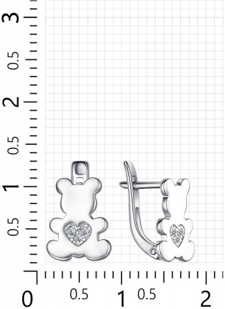 Серьги Мишки с 6 фианитами из серебра (арт. 2410149)