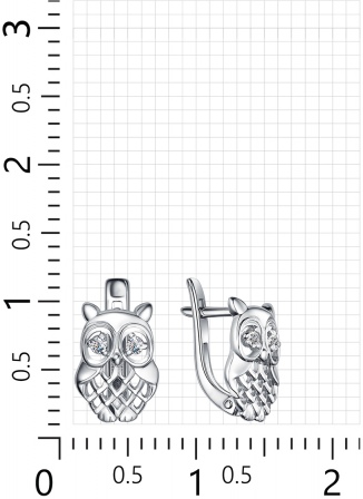 Серьги Совы с 4 фианитами из серебра (арт. 2410186)