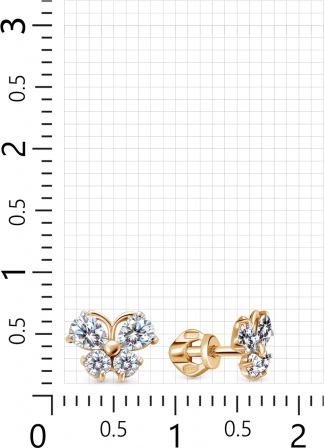 Серьги Бабочки с 8 фианитами из серебра с позолотой (арт. 2410982)