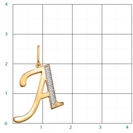 Подвеска буква "А" с 8 фианитами из красного золота (арт. 2471907)