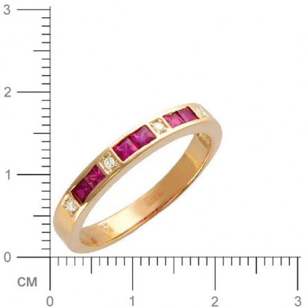 Кольцо с 4 бриллиантами, 6 рубинами из красного золота  (арт. 300219)