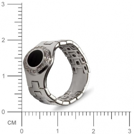 Кольцо с 20 бриллиантами, 1 ониксом из белого золота  (арт. 300292)