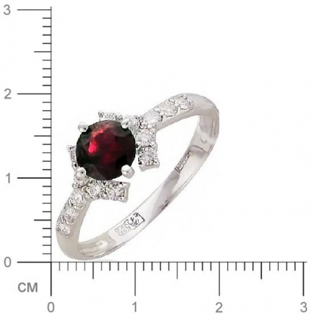 Кольцо с 14 бриллиантами, 1 рубином из белого золота  (арт. 300382)