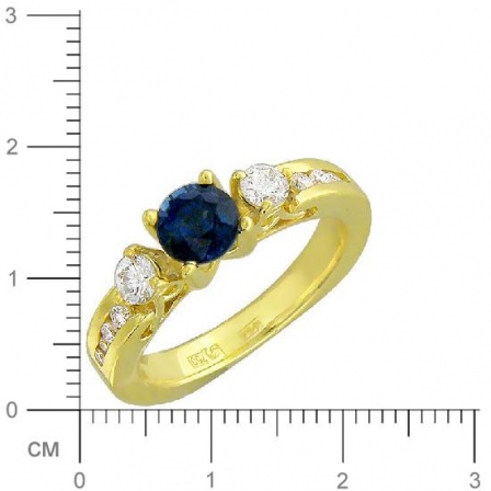 Кольцо с 6 бриллиантами, 1 сапфиром из жёлтого золота 750 пробы (арт. 300533)