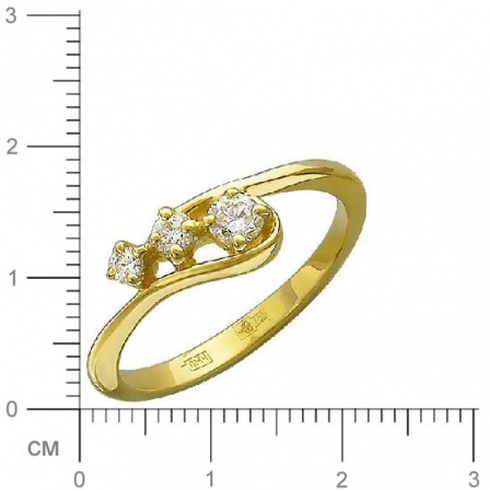 Кольцо с 3 бриллиантами из желтого золота 750 пробы (арт. 300534)