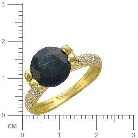 Кольцо с 110 бриллиантами, 1 сапфиром из жёлтого золота 750 пробы (арт. 300539)