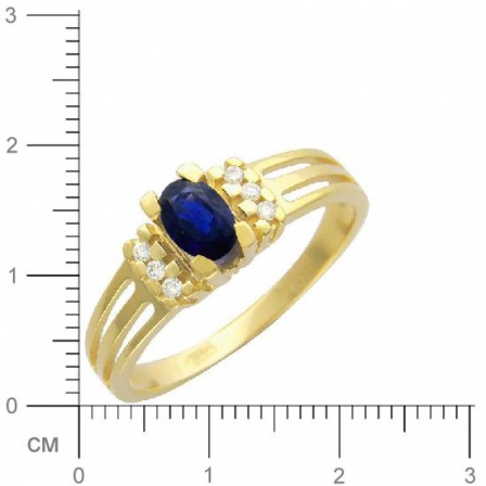Кольцо с 6 бриллиантами, 1 сапфиром из жёлтого золота 750 пробы (арт. 300562)