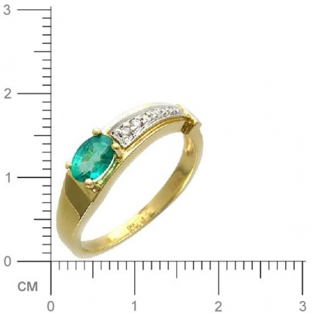 Кольцо с 6 бриллиантами, изумрудом из жёлтого золота 750 пробы (арт. 300564)