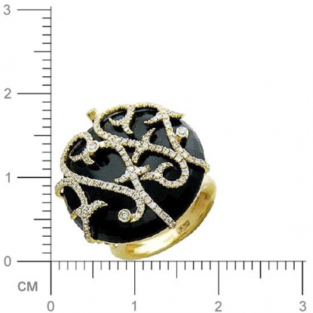 Кольцо с 185 бриллиантами, 1 ониксом из жёлтого золота 750 пробы (арт. 300577)