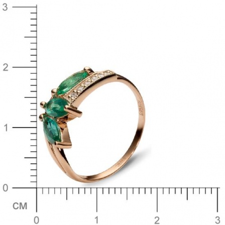 Кольцо с 6 бриллиантами, 3 изумрудами из комбинированного золота  (арт. 300656)