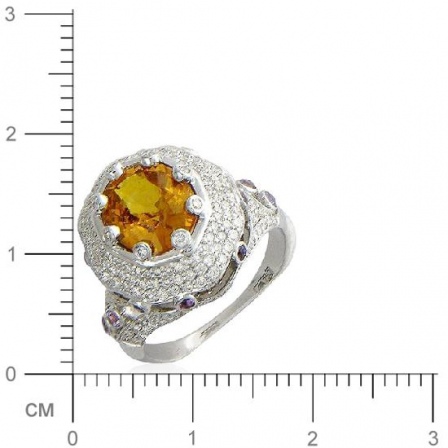 Кольцо с 6 аметистами, 249 бриллиантами, 7 сапфирами из белого золота 750 (арт. 300789)