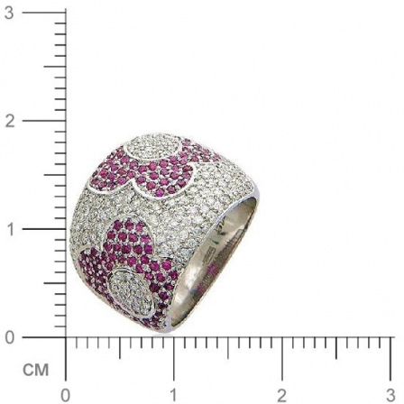 Кольцо Цветы с 130 бриллиантами, 116 рубинами из белого золота 750 пробы (арт. 300795)