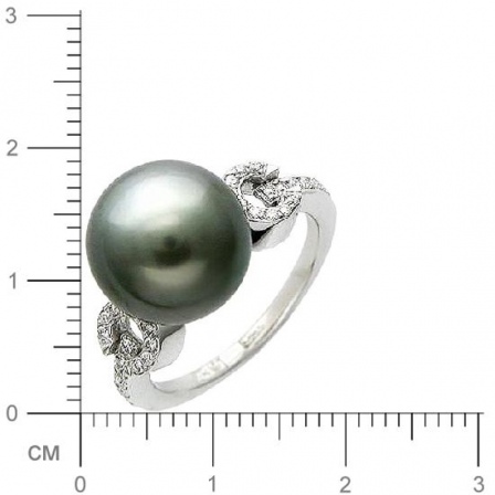 Кольцо с 30 бриллиантами, 1 жемчугом из белого золота 750 пробы (арт. 300852)