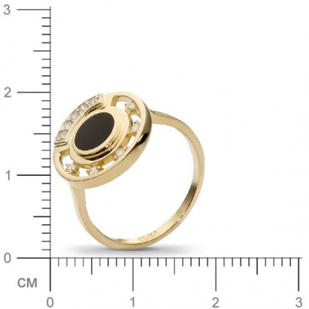 Кольцо с 10 бриллиантами, 1 ониксом из комбинированного золота 750 пробы (арт. 300897)