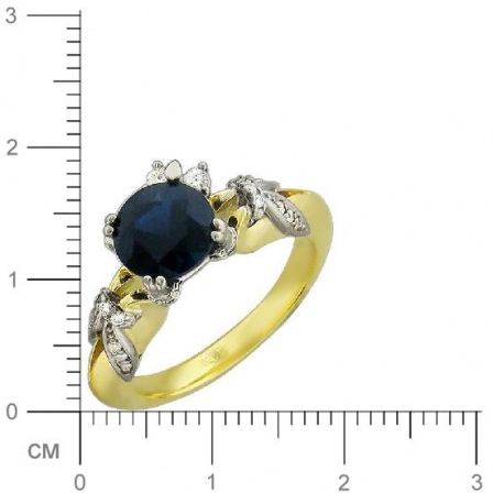 Кольцо с 33 бриллиантами, 1 сапфиром из комбинированного золота 750 пробы (арт. 300937)