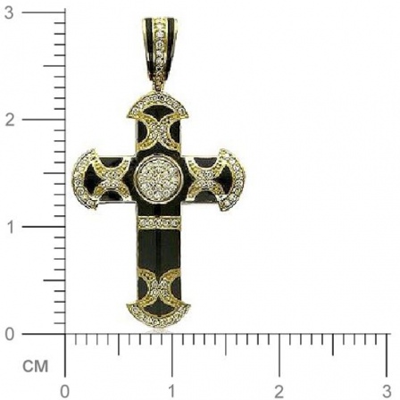 Крестик с 87 бриллиантами, эмалью из жёлтого золота 750 пробы (арт. 301411)