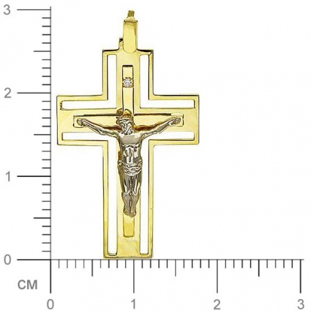 Крестик с 1 бриллиантом из комбинированного золота 750 пробы (арт. 301443)