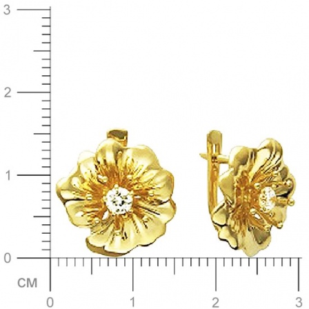 Серьги Цветы с 2 бриллиантами из жёлтого золота 750 пробы (арт. 301844)
