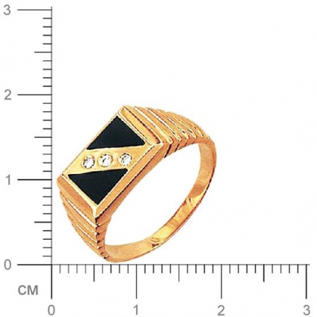 Кольцо с 3 бриллиантами, 2 ониксами из красного золота  (арт. 302138)