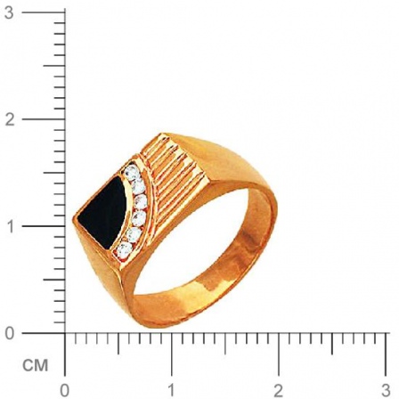 Кольцо с 6 бриллиантами, 1 ониксом из красного золота  (арт. 302139)