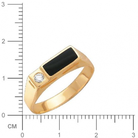 Кольцо с 1 бриллиантом, 1 ониксом из красного золота  (арт. 302141)