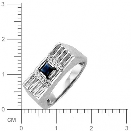Кольцо с 12 бриллиантами, 1 сапфиром из белого золота  (арт. 302157)