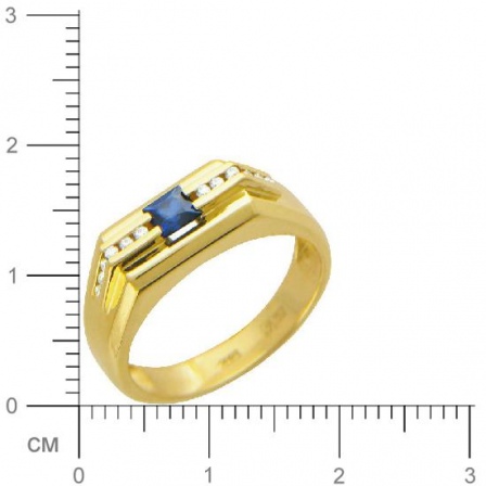 Кольцо с 12 бриллиантами, 1 сапфиром из жёлтого золота 750 пробы (арт. 302160)