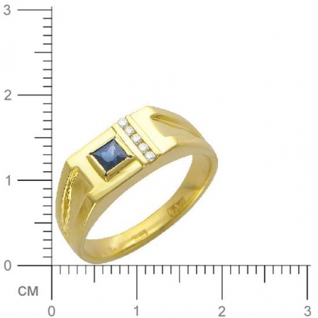 Печатка с 5 бриллиантами, 1 сапфиром из жёлтого золота 750 пробы (арт. 302161)