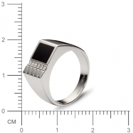 Кольцо с 6 бриллиантами, 1 ониксом из белого золота 750 пробы (арт. 302182)