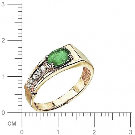 Кольцо с 5 бриллиантами, изумрудом из жёлтого золота 750 пробы (арт. 302291)