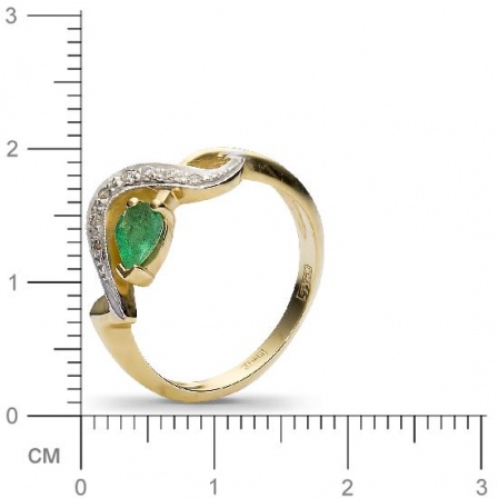 Кольцо с 7 бриллиантами, изумрудом из жёлтого золота 750 пробы (арт. 302308)