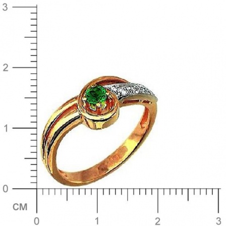Кольцо с 4 бриллиантами, изумрудом из комбинированного золота  (арт. 302375)