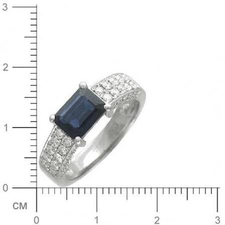 Кольцо с 48 бриллиантами, 1 сапфиром из белого золота 750 пробы (арт. 303456)