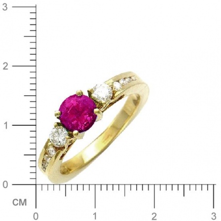 Кольцо с бриллиантами, рубином из желтого золота 750 пробы (арт. 313875)