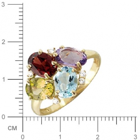 Кольцо с аметистом, гранатом, топазом, фианитами, цитрином из желтого золота (арт. 314011)