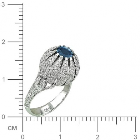 Кольцо Цветок с бриллиантами, сапфиром из белого золота 750 пробы (арт. 315055)