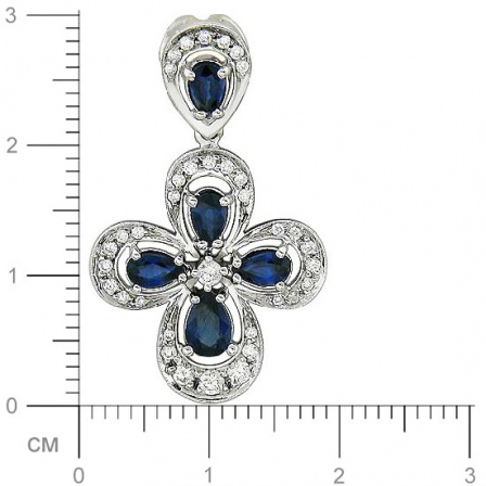 Крестик с бриллиантами, сапфиром из белого золота (арт. 315068)